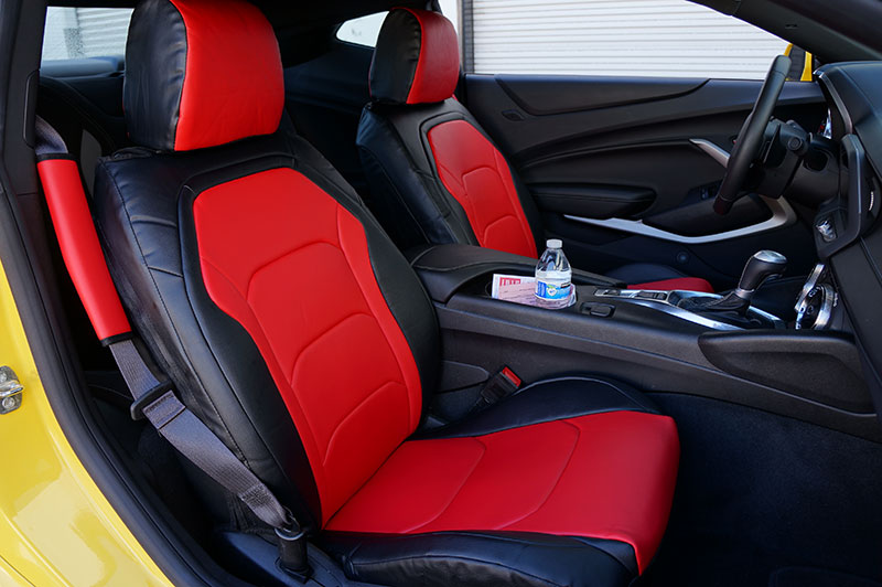 CHEVY CAMARO 2016 BLACK/RED LEATHERLIKE CUSTOM FIT FRONT SEAT COVER