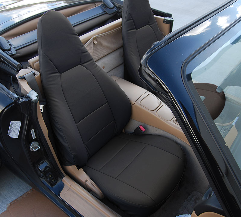 MAZDA MIATA 20012005 BLACK S.LEATHER CUSTOM MADE FIT FRONT SEAT COVER