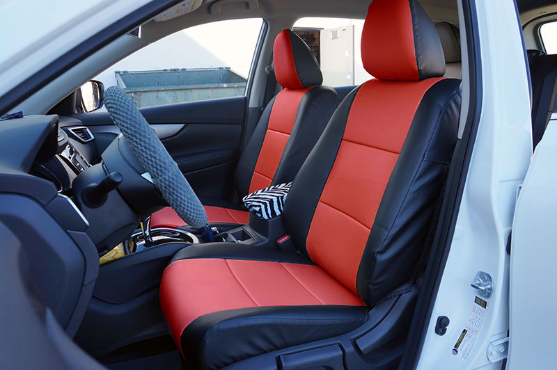 BLACK/RED VINYL CUSTOM MADE FIT FRONT SEAT COVERS FOR NISSAN ROGUE 2013